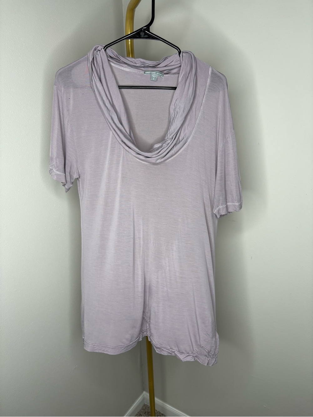 James Perse Lavender Short Sleeve Cowl Neck Tee